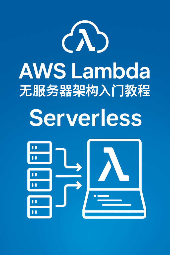 AWS Lambda 无服务器架构入门教程封面图,展示 Serverless 云计算与函数调用关系示意图