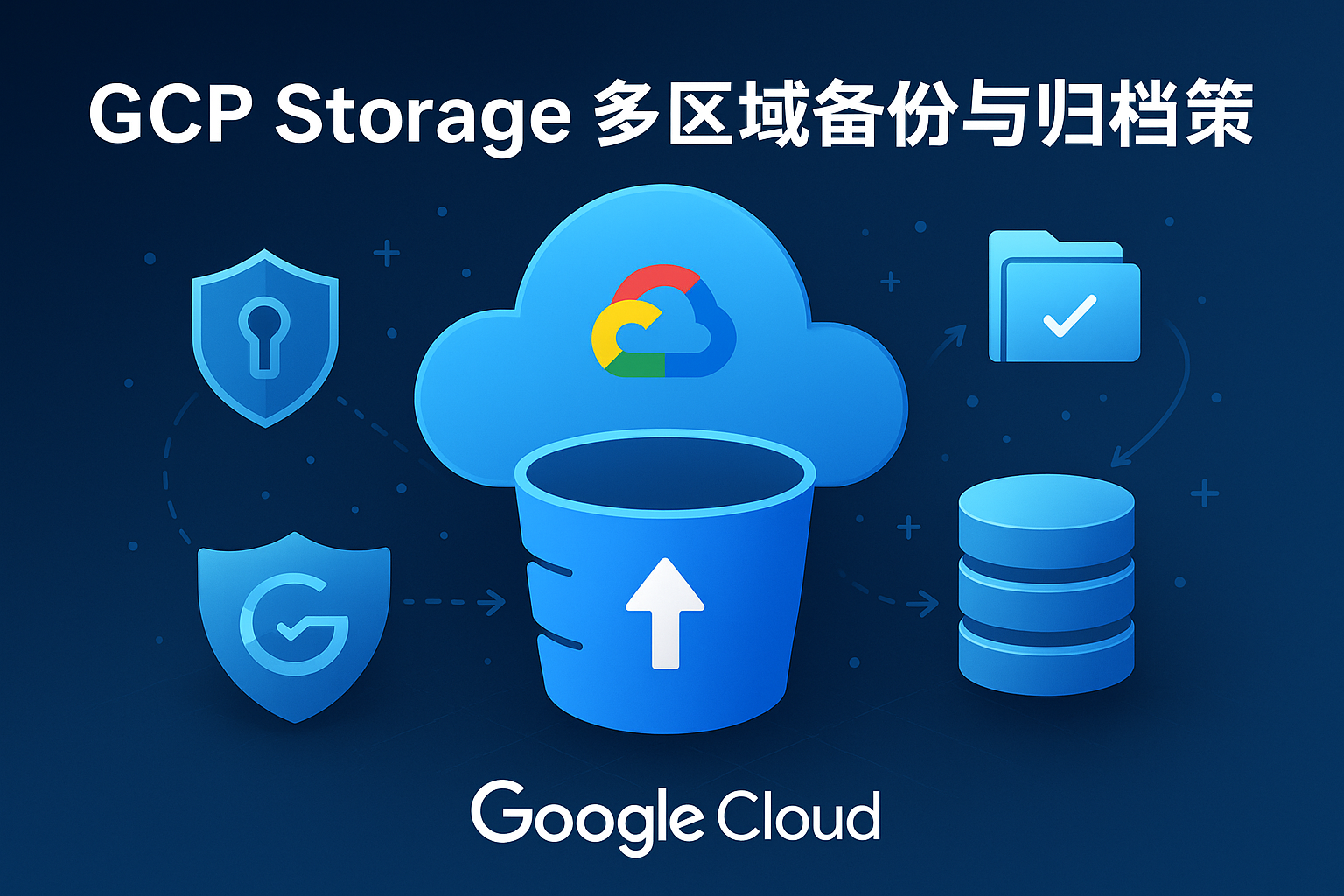 GCP Storage 多区域备份与归档策略封面图，展示 Google Cloud 多区域云存储与归档流程