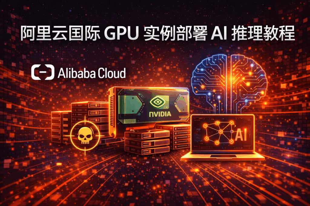 阿里云国际 GPU 实例部署 AI 推理教程封面图,展示 Alibaba Cloud 国际站 GPU 实例在企业级 AI 推理与模型服务部署场景中的应用