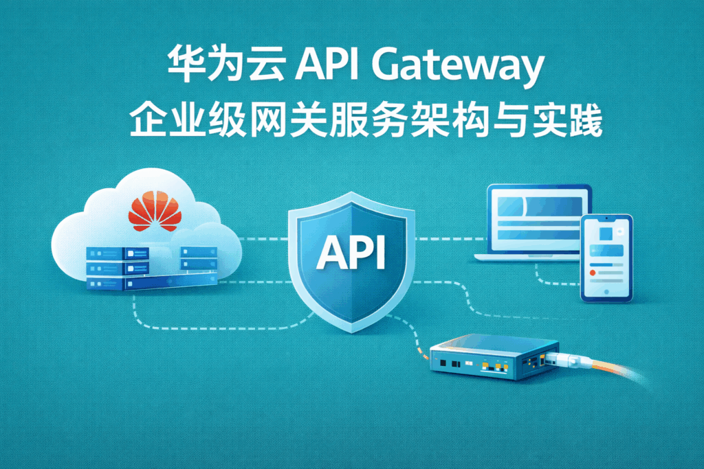 华为云国际 API Gateway 封面图，展示基于华为云构建企业级 API 网关服务，实现接口统一接入、鉴权、限流与安全管理