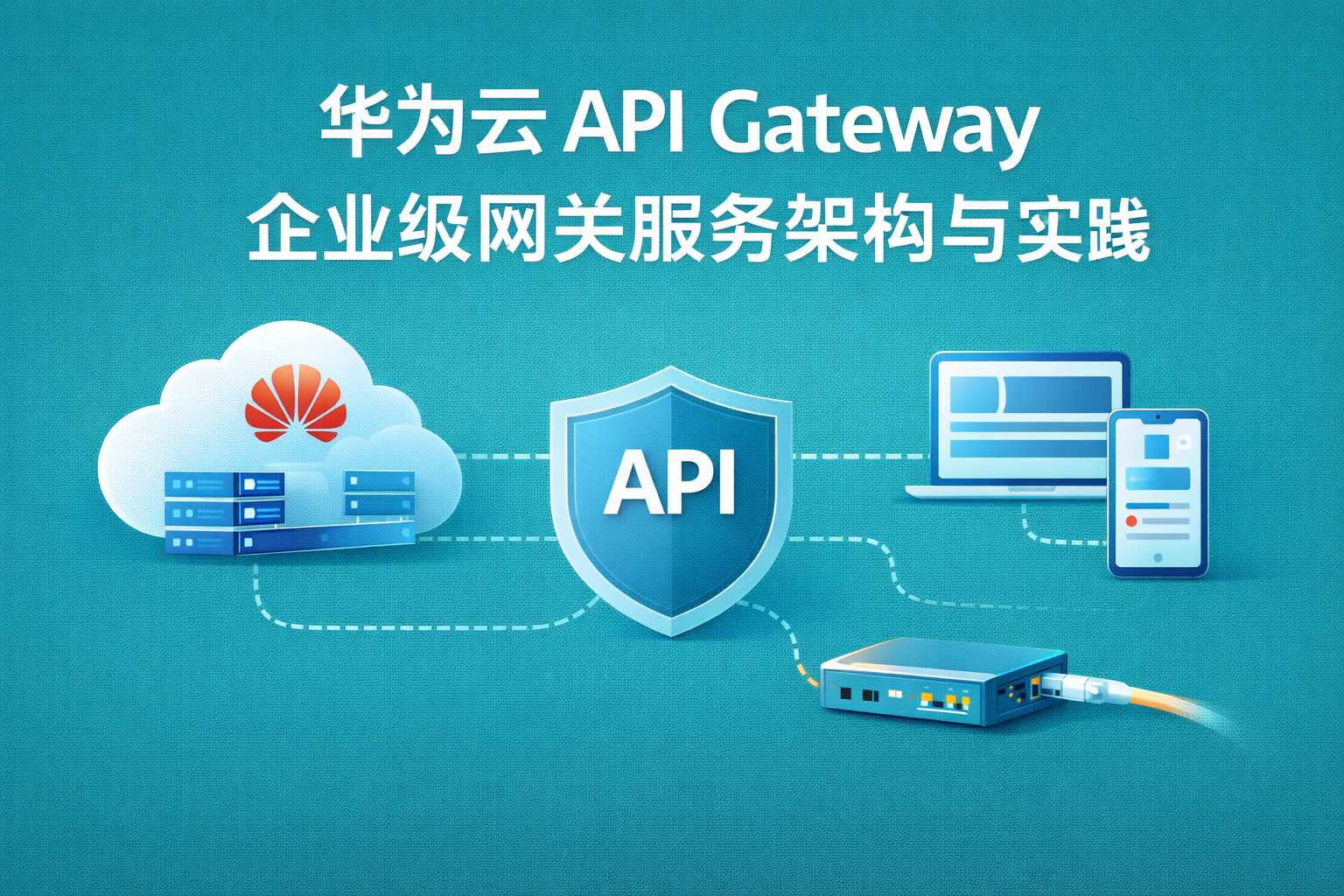 华为云国际 API Gateway 封面图，展示基于华为云构建企业级 API 网关服务，实现接口统一接入、鉴权、限流与安全管理