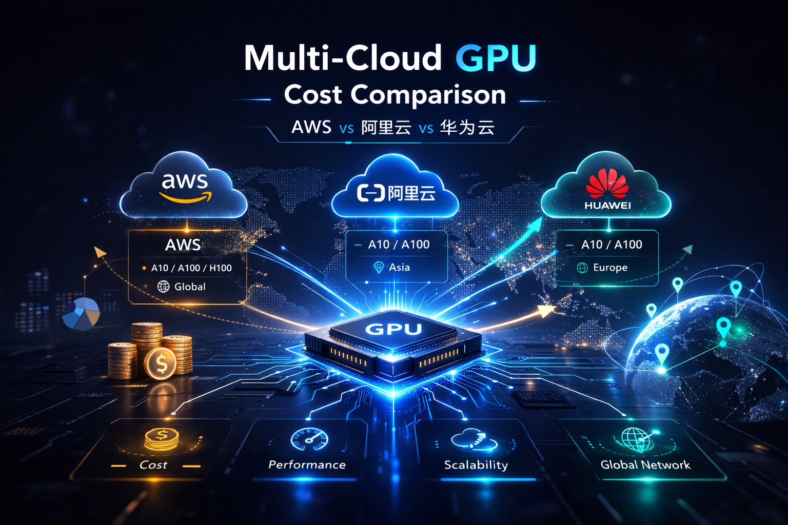 多云 GPU 成本对比(2025):AWS / 阿里云 / 华为云 哪家更适合 AI 推理? - 国际云全球核代 91CLOUD